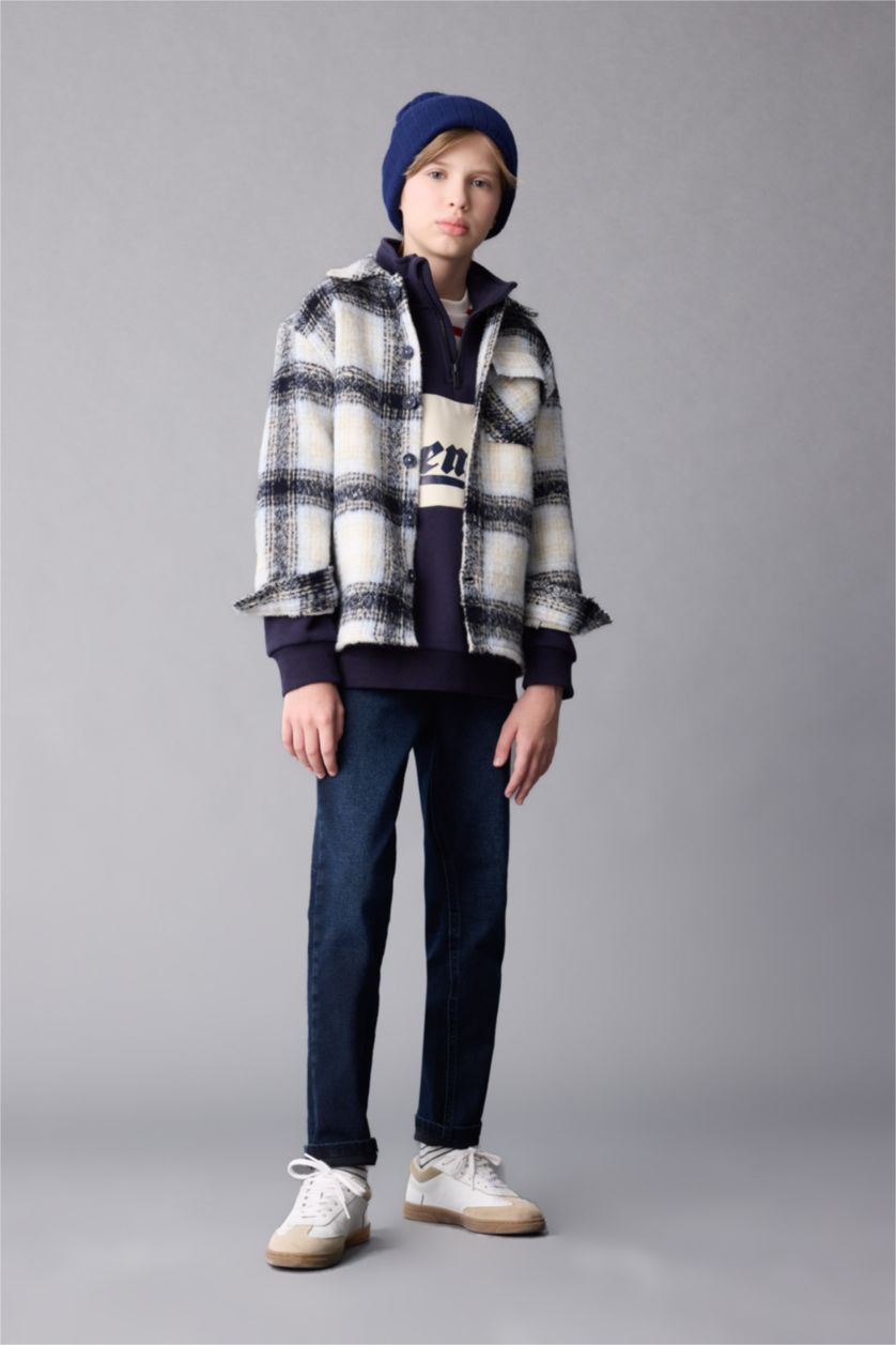 Мальчики и подростки Синий Рубашка оверсайз с ждинным рукавом для мальчиков