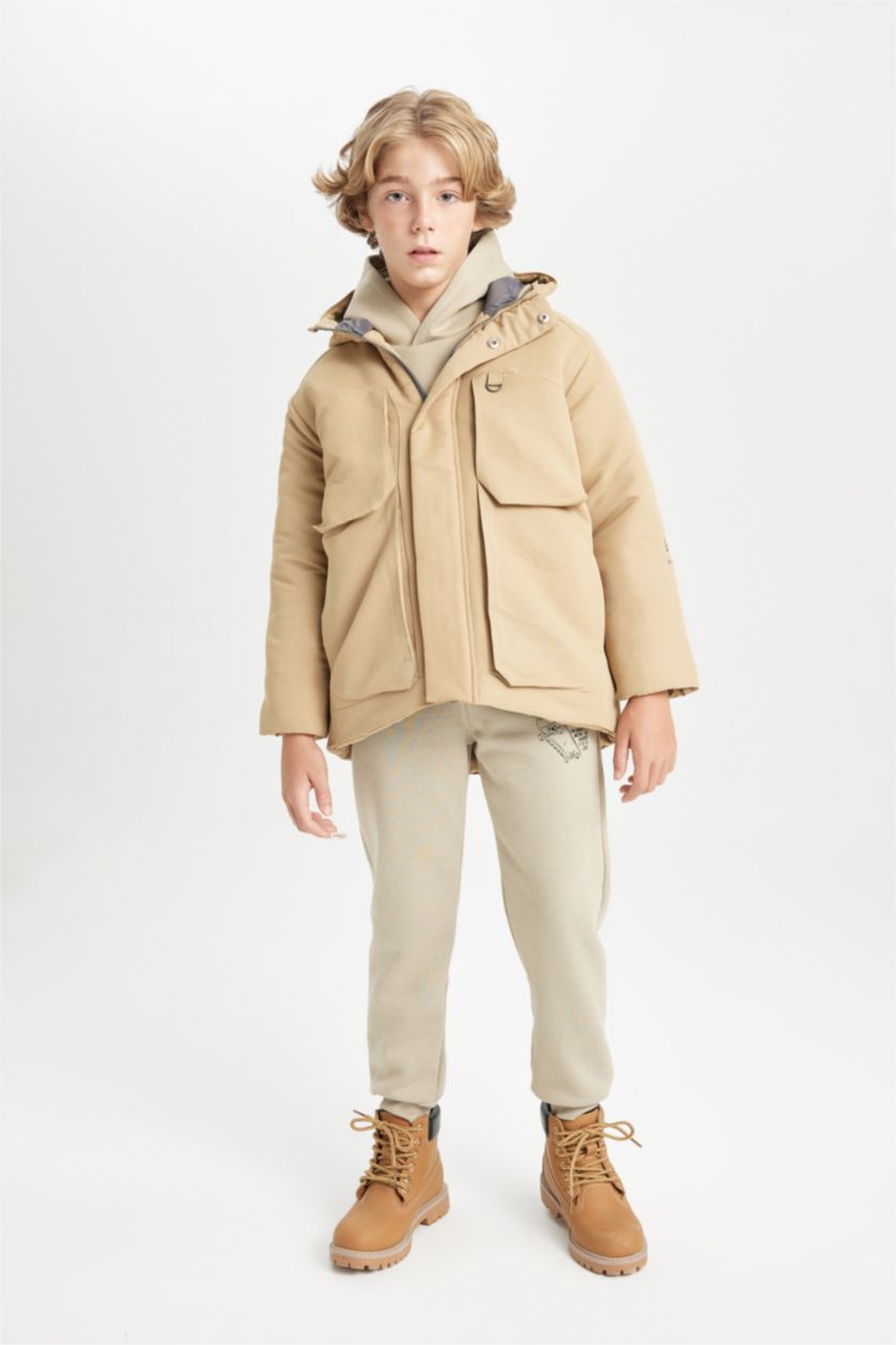 Erkek Çocuk - Genç Erkek Taş Su Geçirmez Kapüşonlu Polar Astarlı Parka Erkek Çocuk