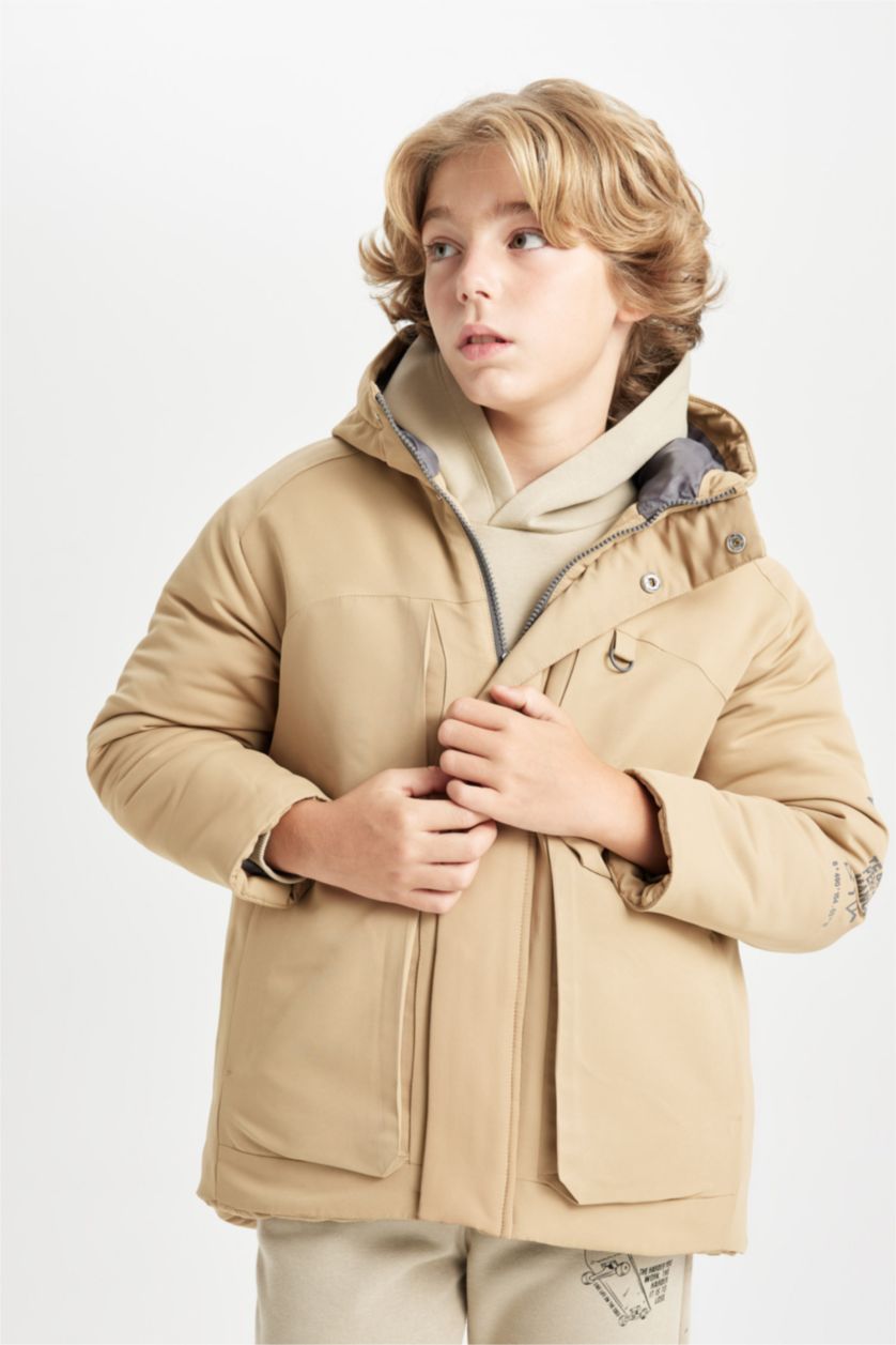 Erkek Çocuk - Genç Erkek Taş Su Geçirmez Kapüşonlu Polar Astarlı Parka Erkek Çocuk