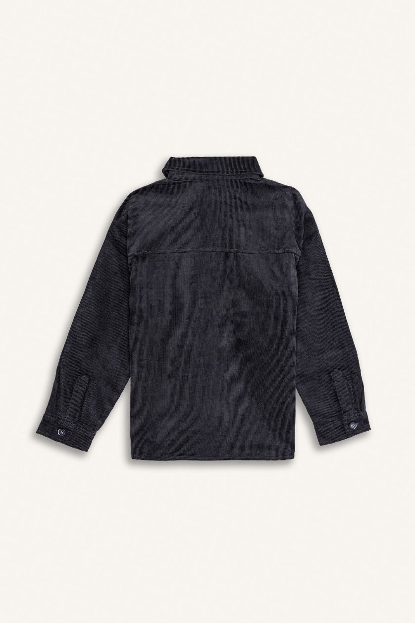 أولادي أنثرا قميص اولادي قطيفة كم طويل اوفر سايز بياقة بولو