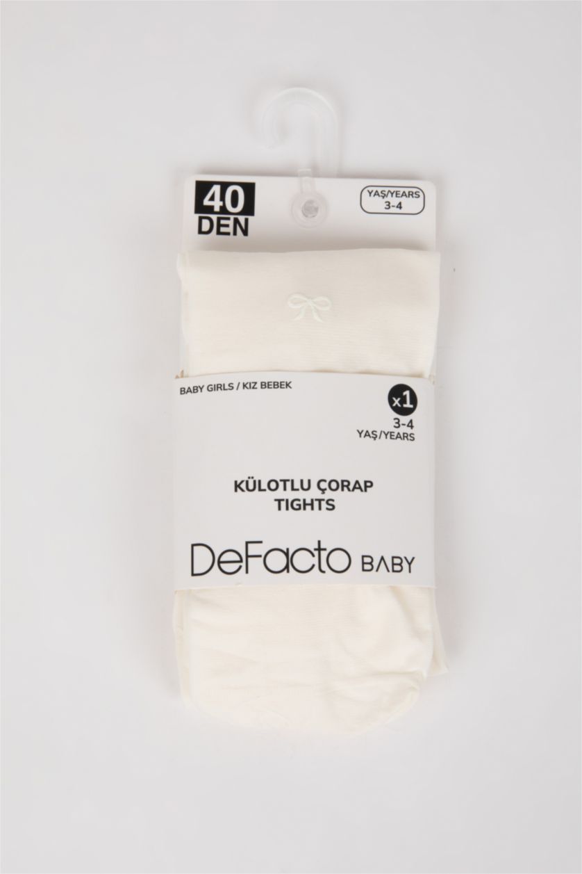 Kız Bebek Beyaz Baskılı 40 Denye Külotlu Çorap Kız Bebek