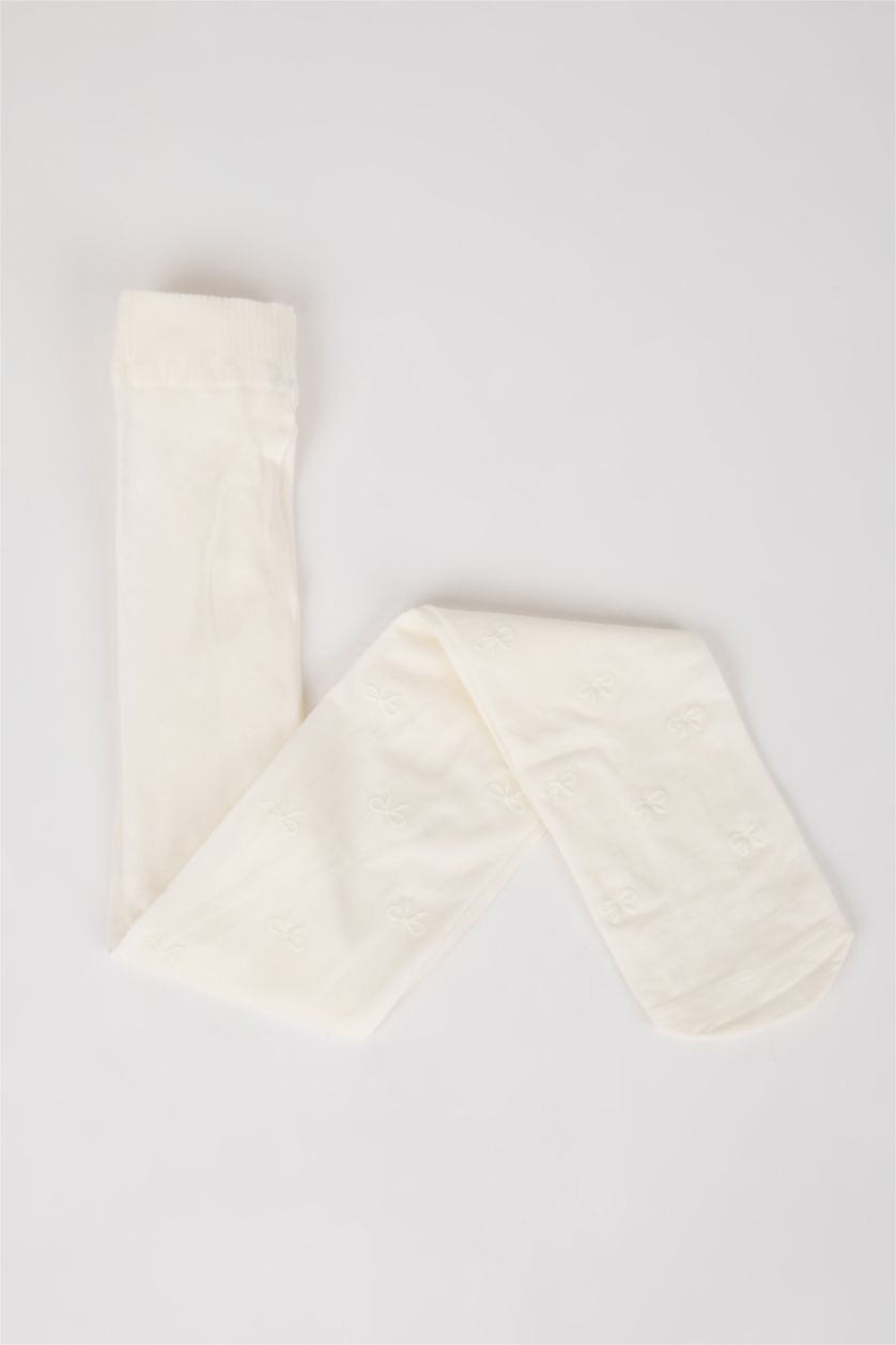 Kız Bebek Beyaz Baskılı 40 Denye Külotlu Çorap Kız Bebek