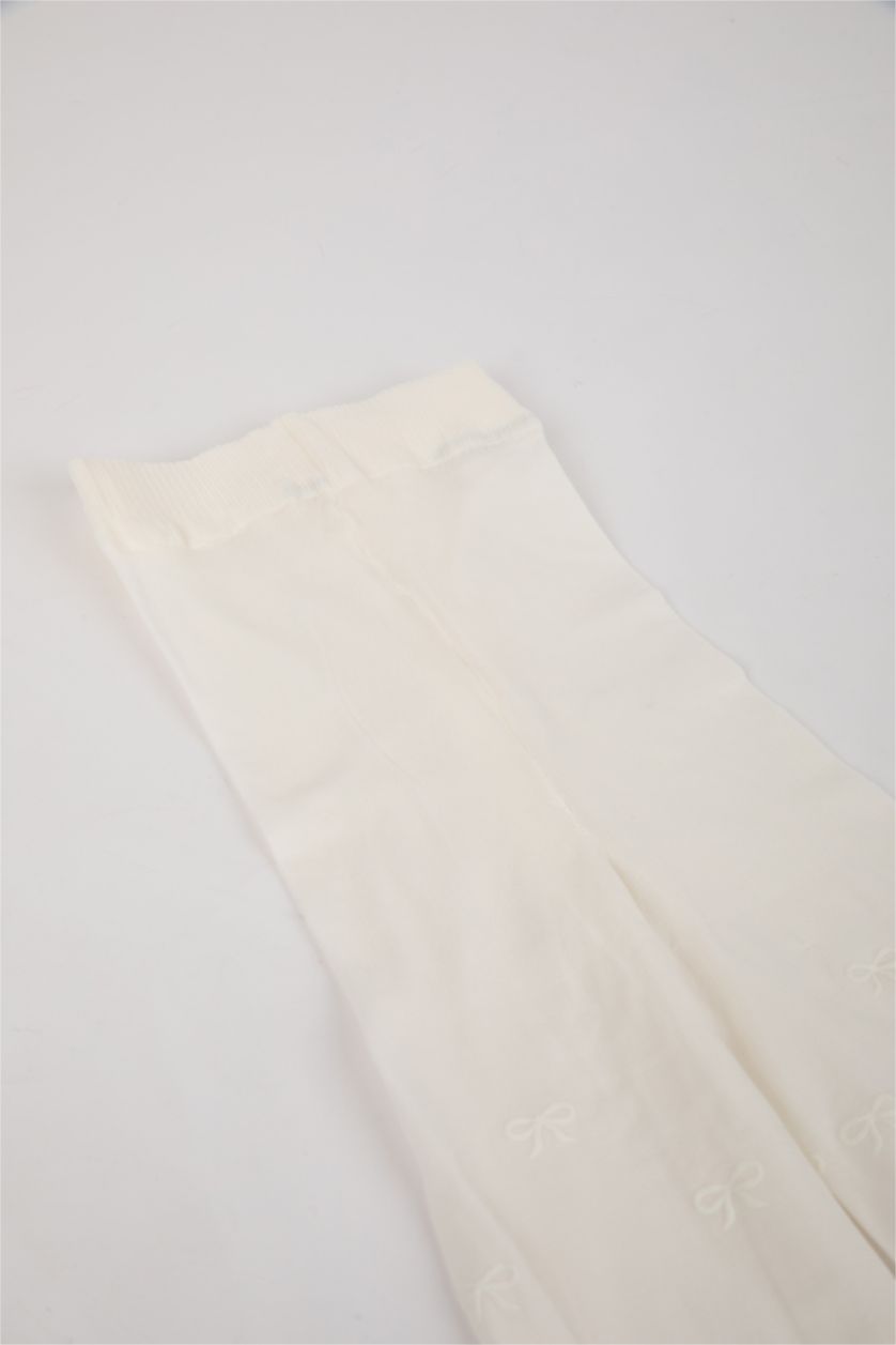 Kız Bebek Beyaz Baskılı 40 Denye Külotlu Çorap Kız Bebek