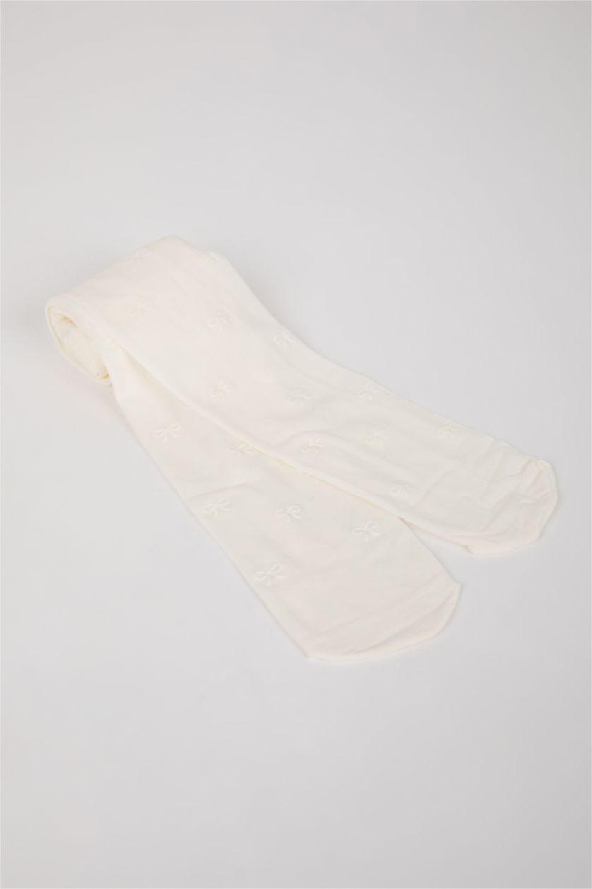 Kız Bebek Beyaz Baskılı 40 Denye Külotlu Çorap Kız Bebek