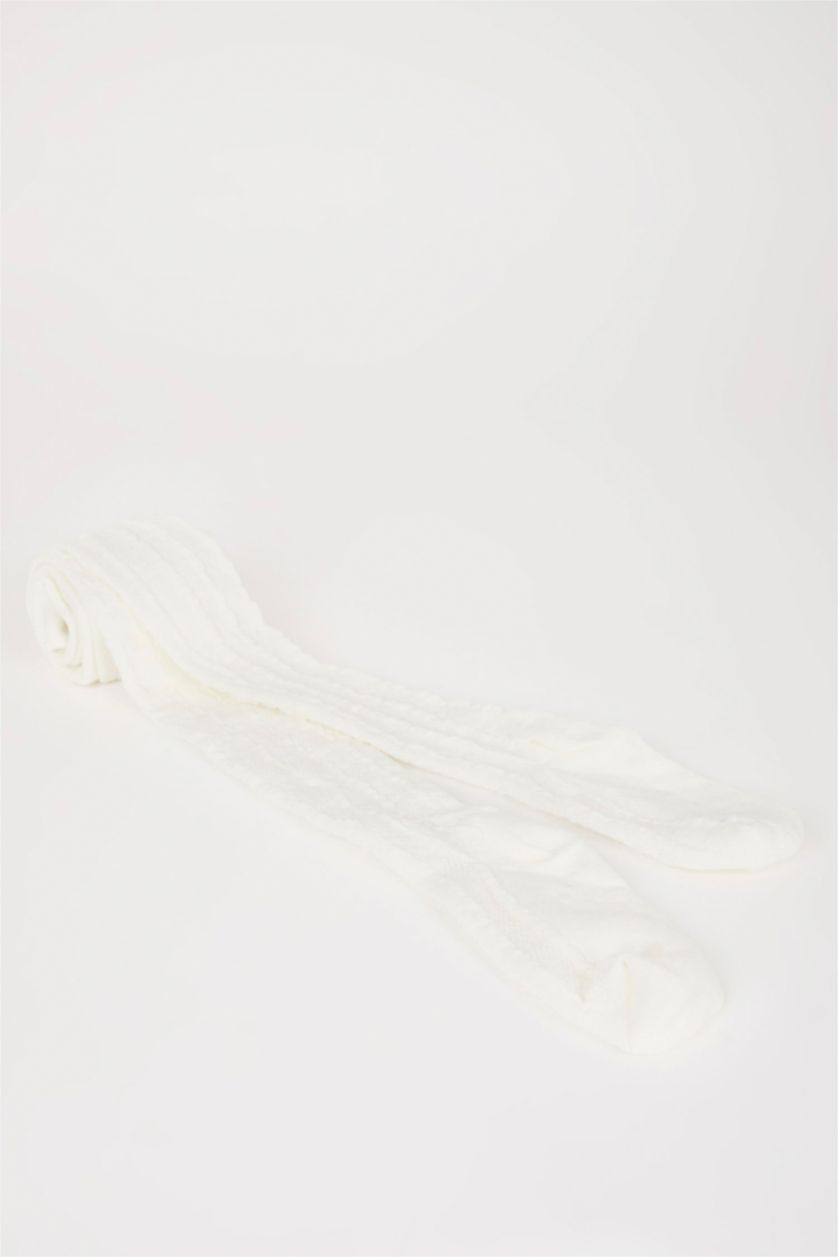 Kız Bebek Beyaz Dikişsiz Pamuklu Külotlu Çorap Kız Bebek