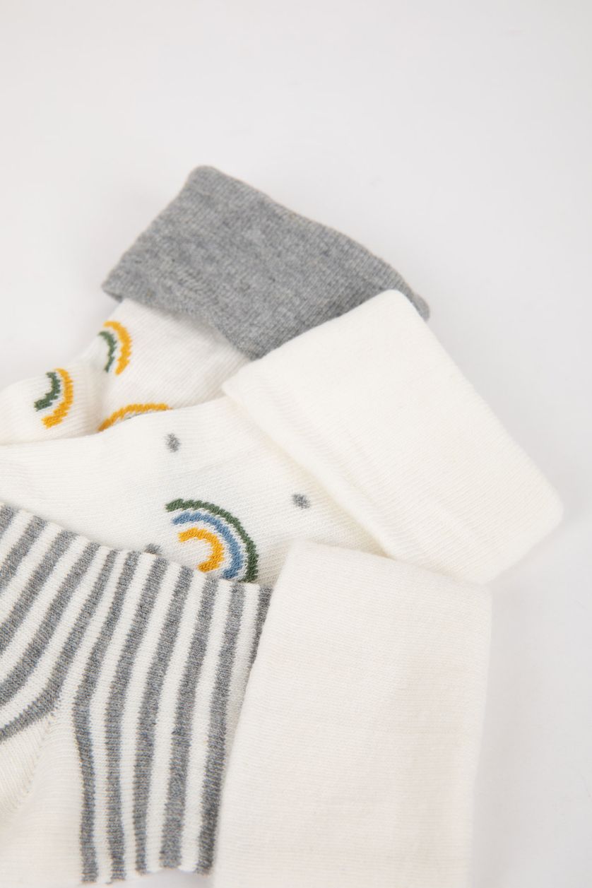 Erkek Bebek Beyaz Erkek Bebek Dikişsiz 3'lü Pamuklu Uzun Çorap