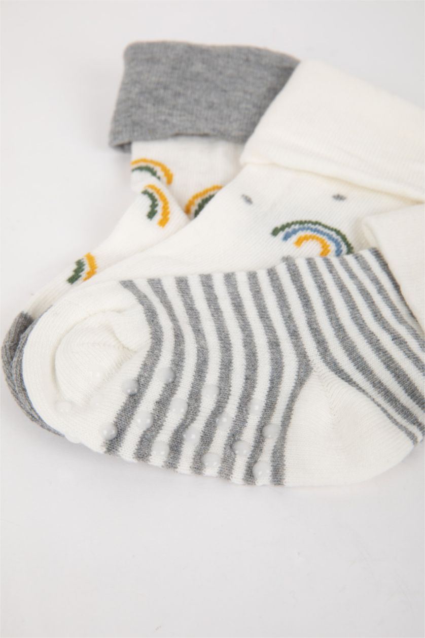 Erkek Bebek Beyaz Erkek Bebek Dikişsiz 3'lü Pamuklu Uzun Çorap