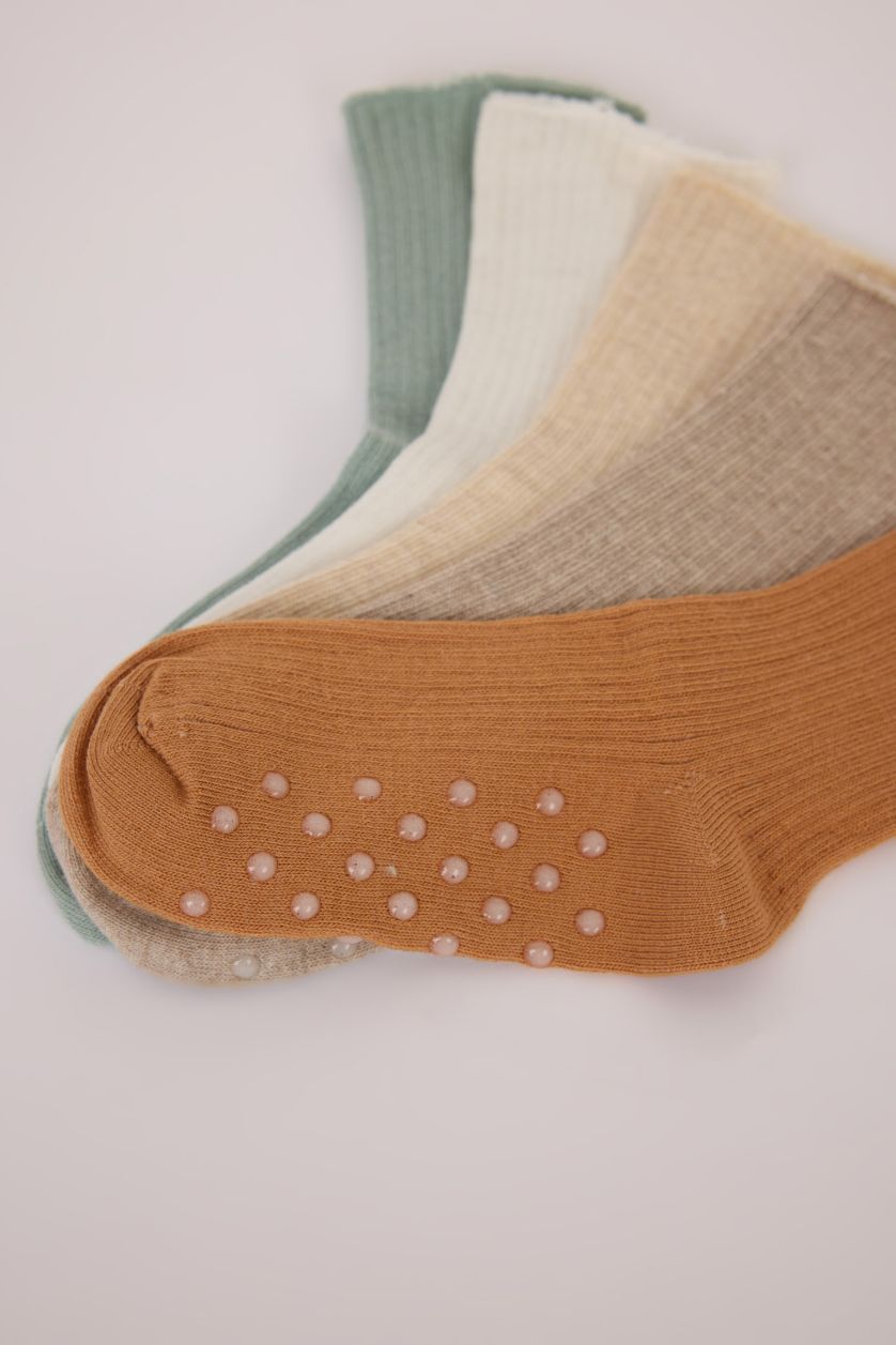 Erkek Bebek Camel Dikişsiz 5'li Pamuklu Uzun Çorap Erkek Bebek