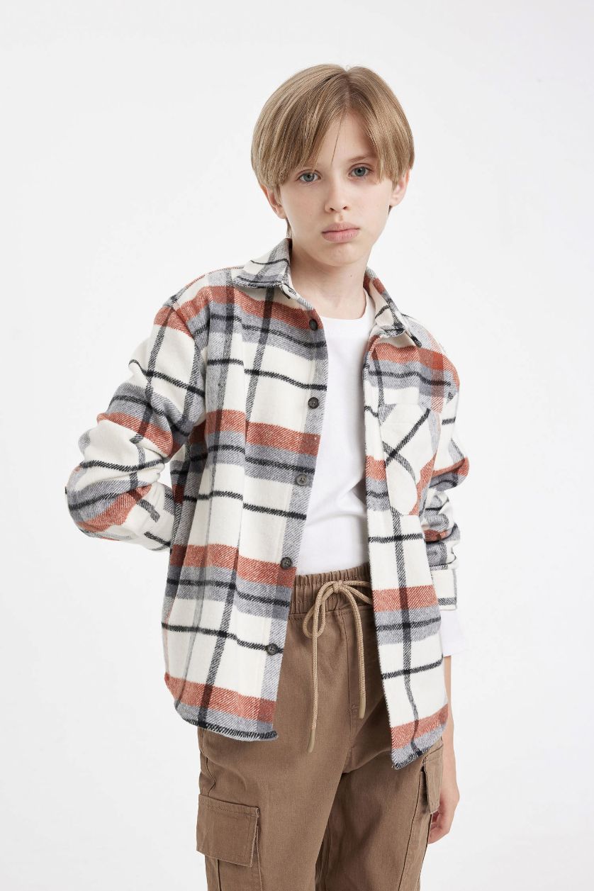 GARÇONS Beige Boy Oversize Polo Collar Flannel Shirt
