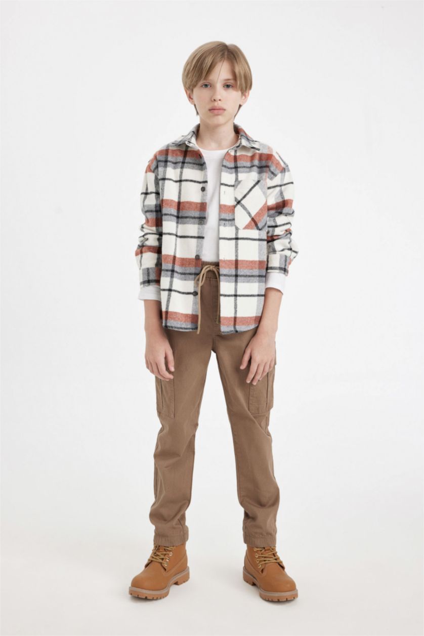 GARÇONS Beige Boy Oversize Polo Collar Flannel Shirt