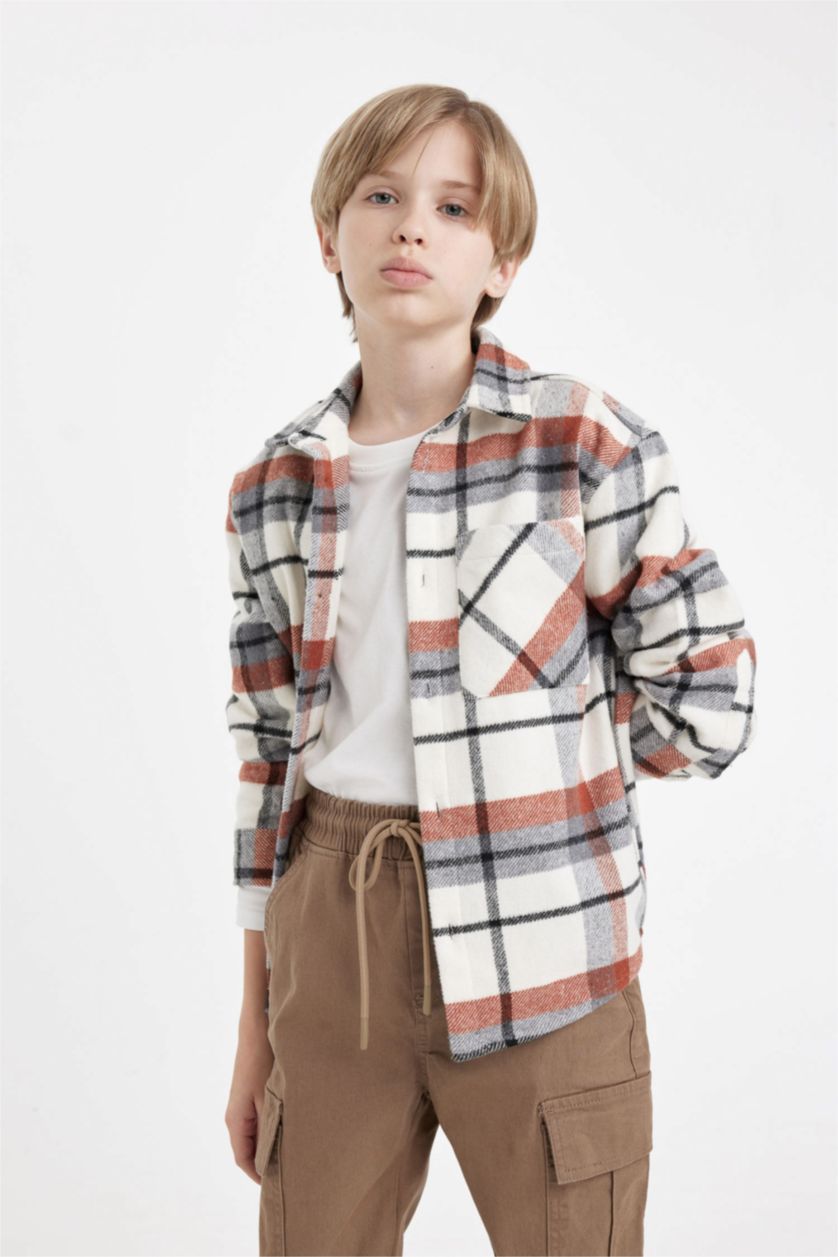 GARÇONS Beige Boy Oversize Polo Collar Flannel Shirt