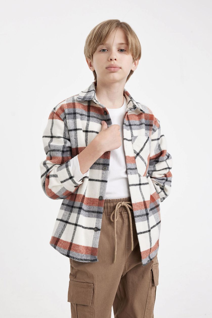 GARÇONS Beige Boy Oversize Polo Collar Flannel Shirt