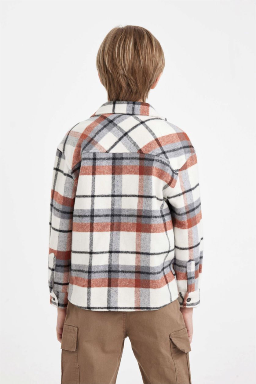 GARÇONS Beige Boy Oversize Polo Collar Flannel Shirt