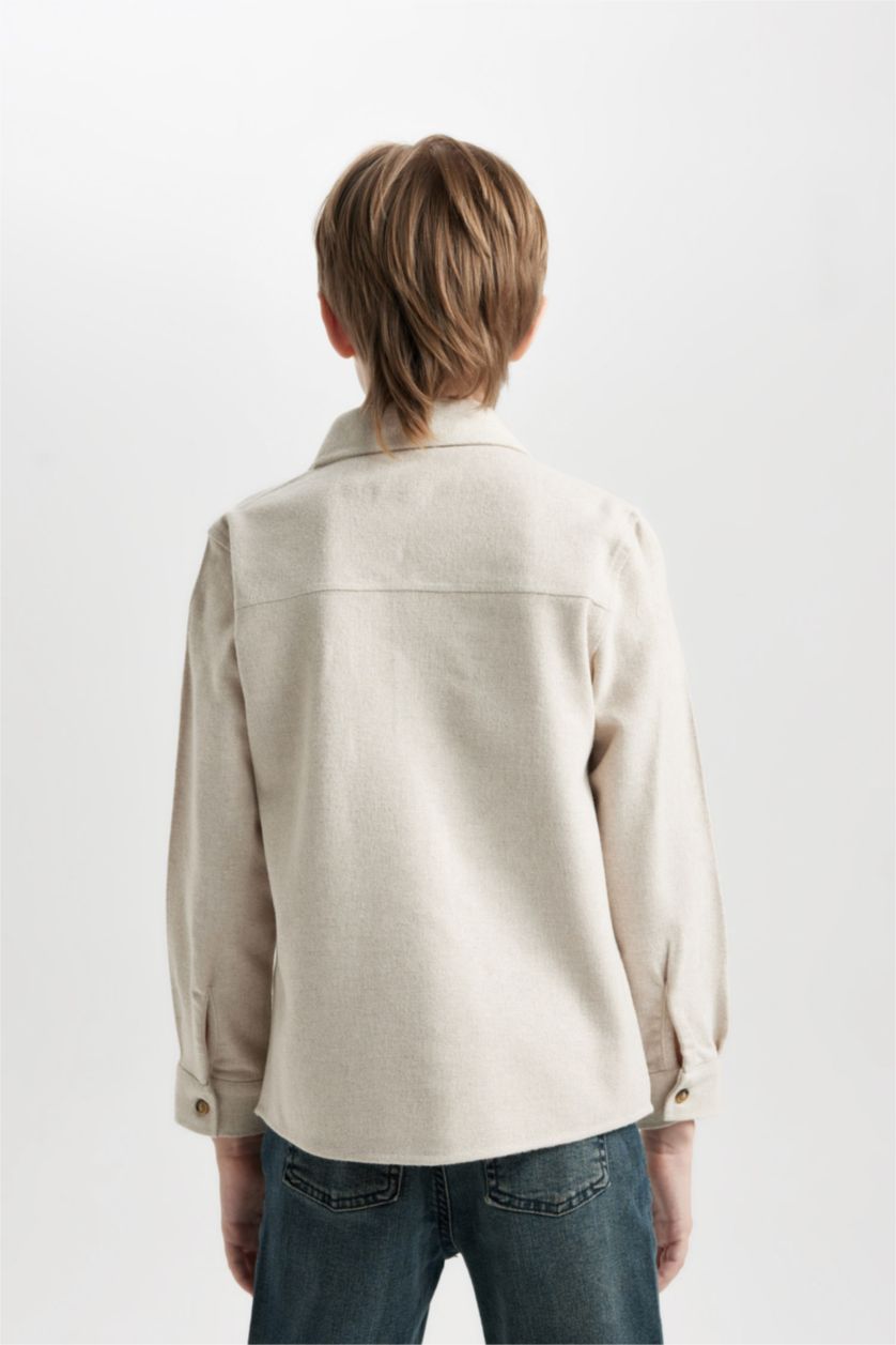 Erkek Çocuk - Genç Erkek Bej Erkek Çocuk Polo Yaka Uzun Kollu Çift Cepli Gömlek