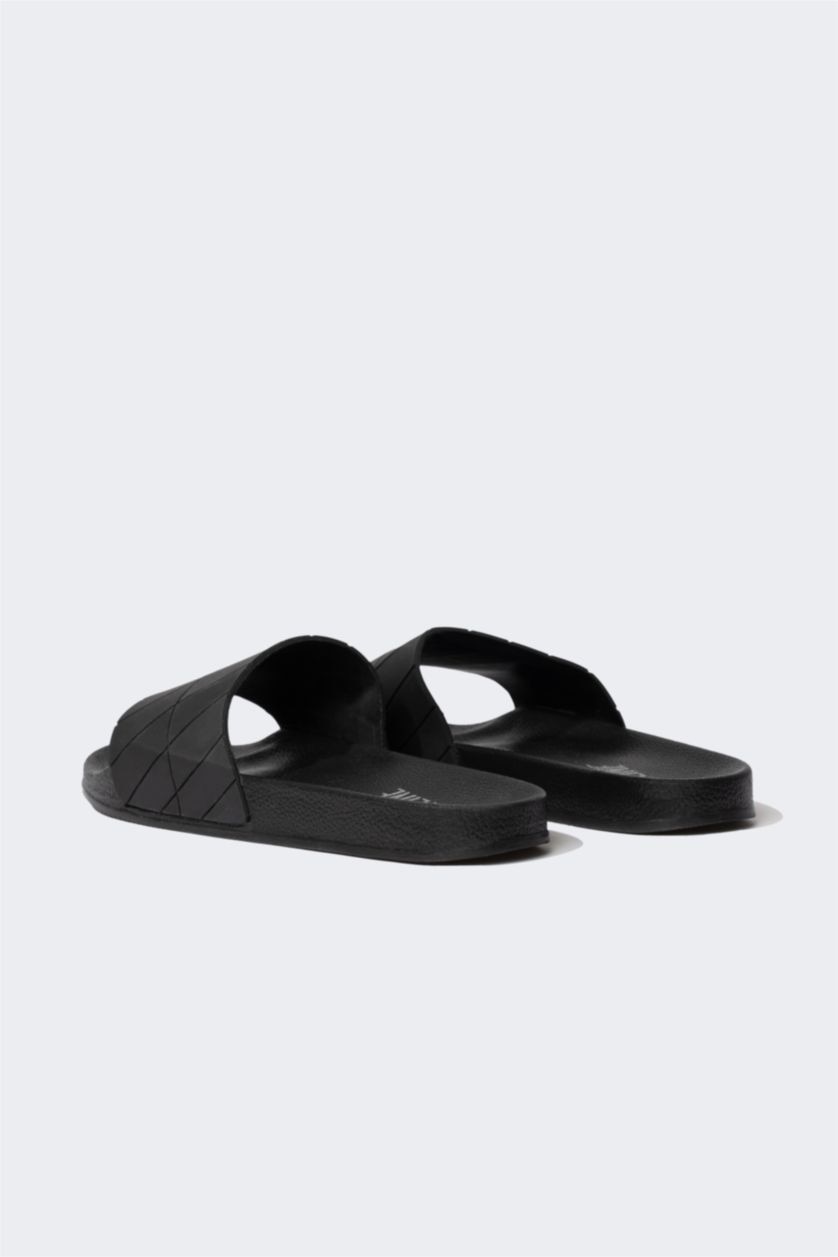 Erkek Siyah Erkek Düz Taban Suni Deri Terlik