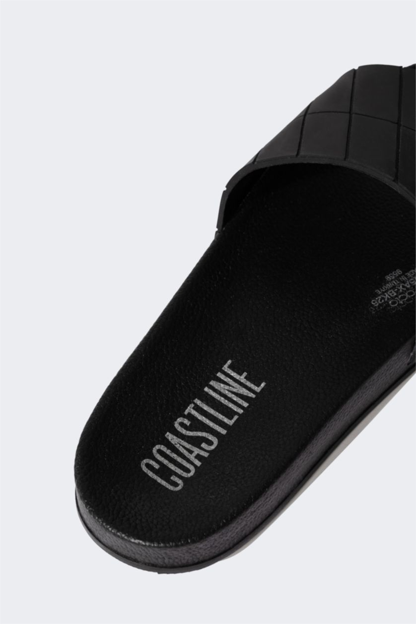 Erkek Siyah Erkek Düz Taban Suni Deri Terlik