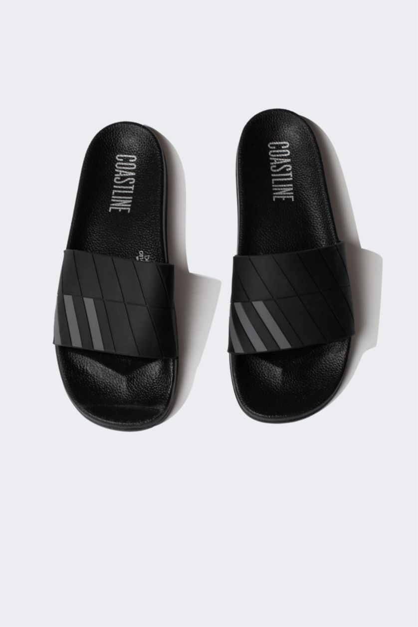 Erkek Siyah Erkek Düz Taban Suni Deri Terlik