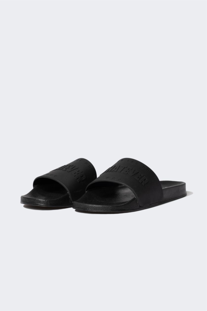 Black MAN Men Flat Sole Slip On Faux Leather Slippers 3128116