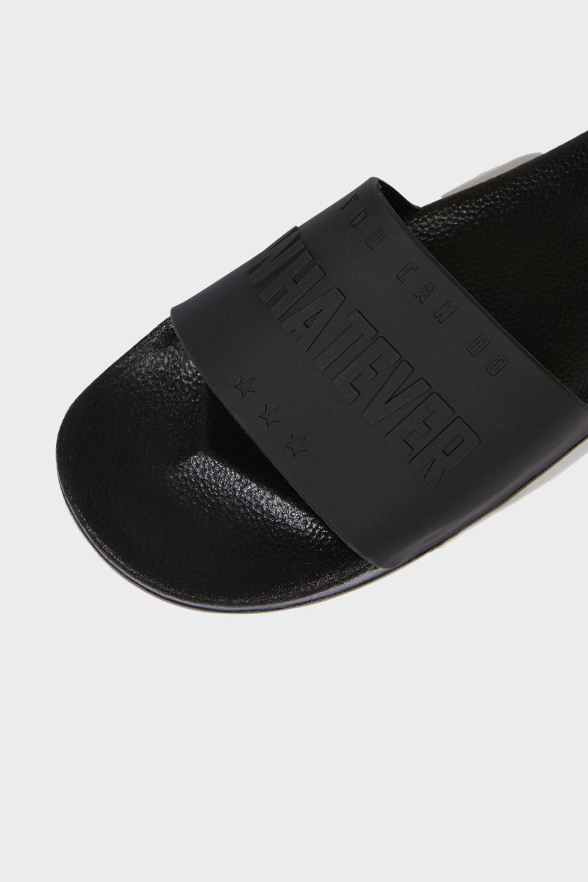 Erkek Siyah Erkek Düz Taban Suni Deri Terlik