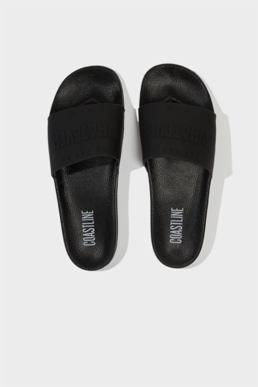 Erkek Siyah Erkek Düz Taban Suni Deri Terlik