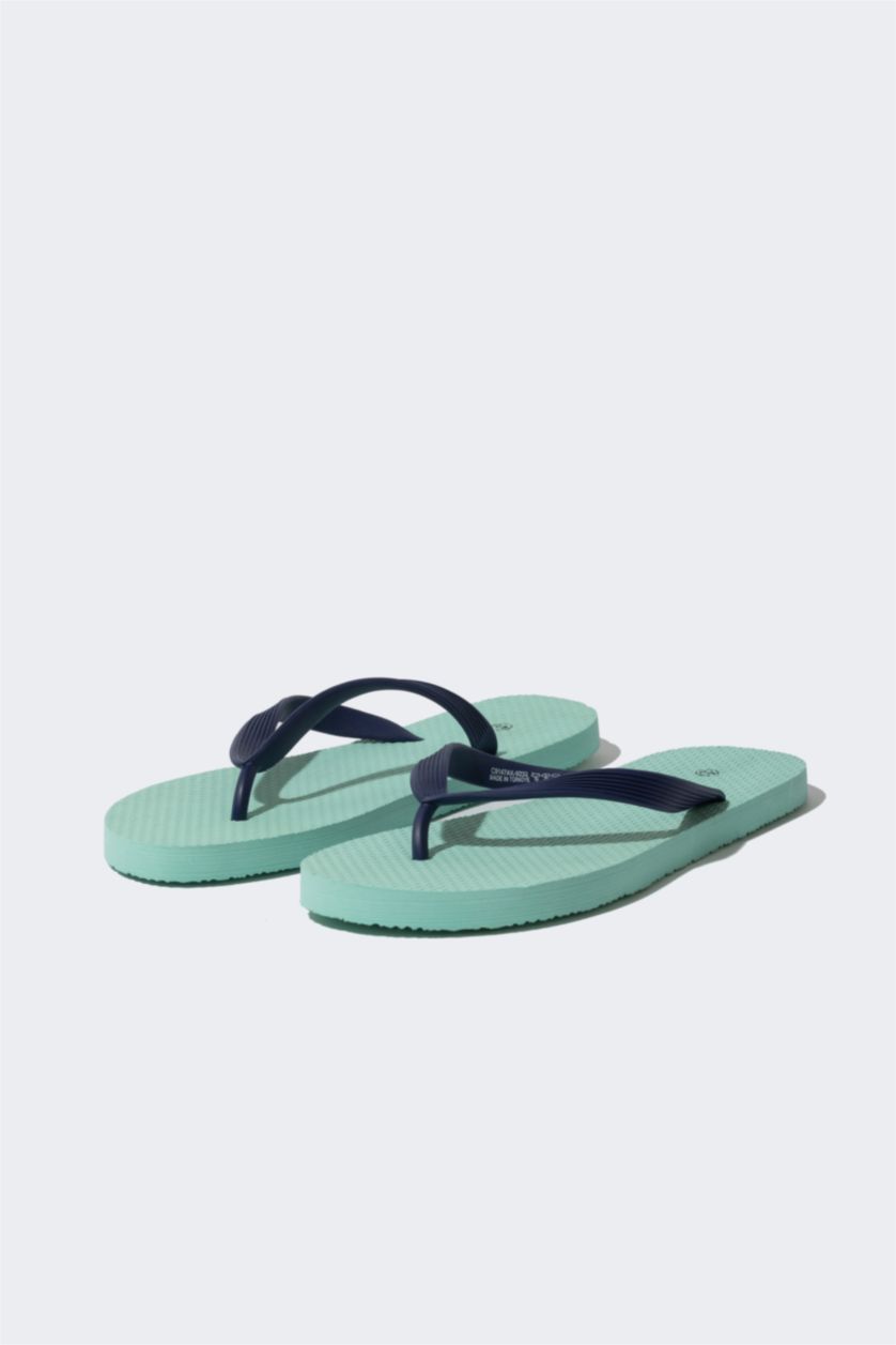 Man Light Green Man Flat Sole Faux Leather Flip Flop Slippers