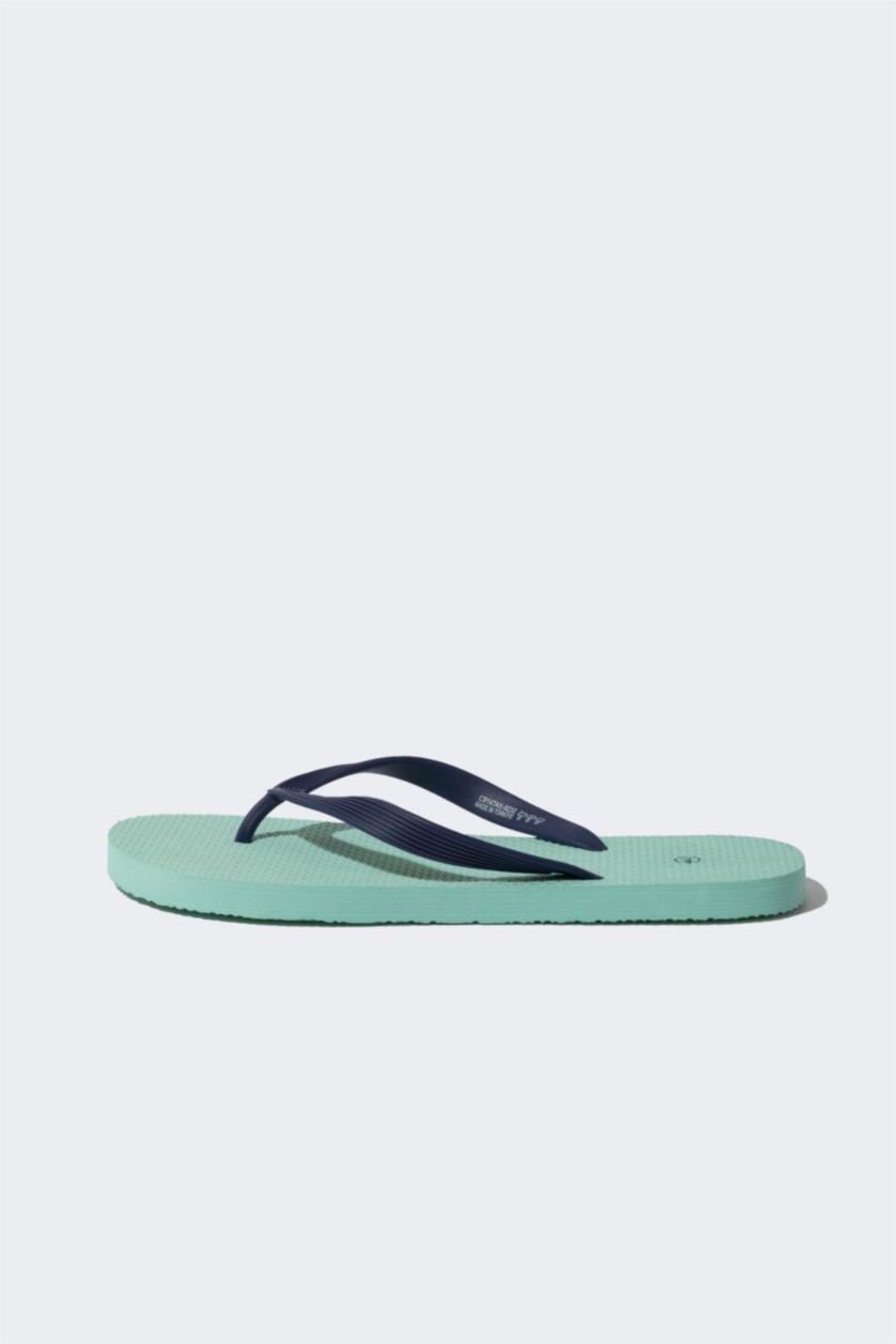 Man Light Green Man Flat Sole Faux Leather Flip Flop Slippers