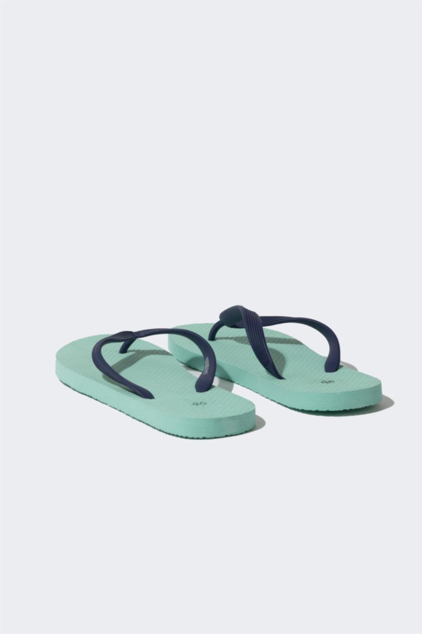 Man Light Green Man Flat Sole Faux Leather Flip Flop Slippers