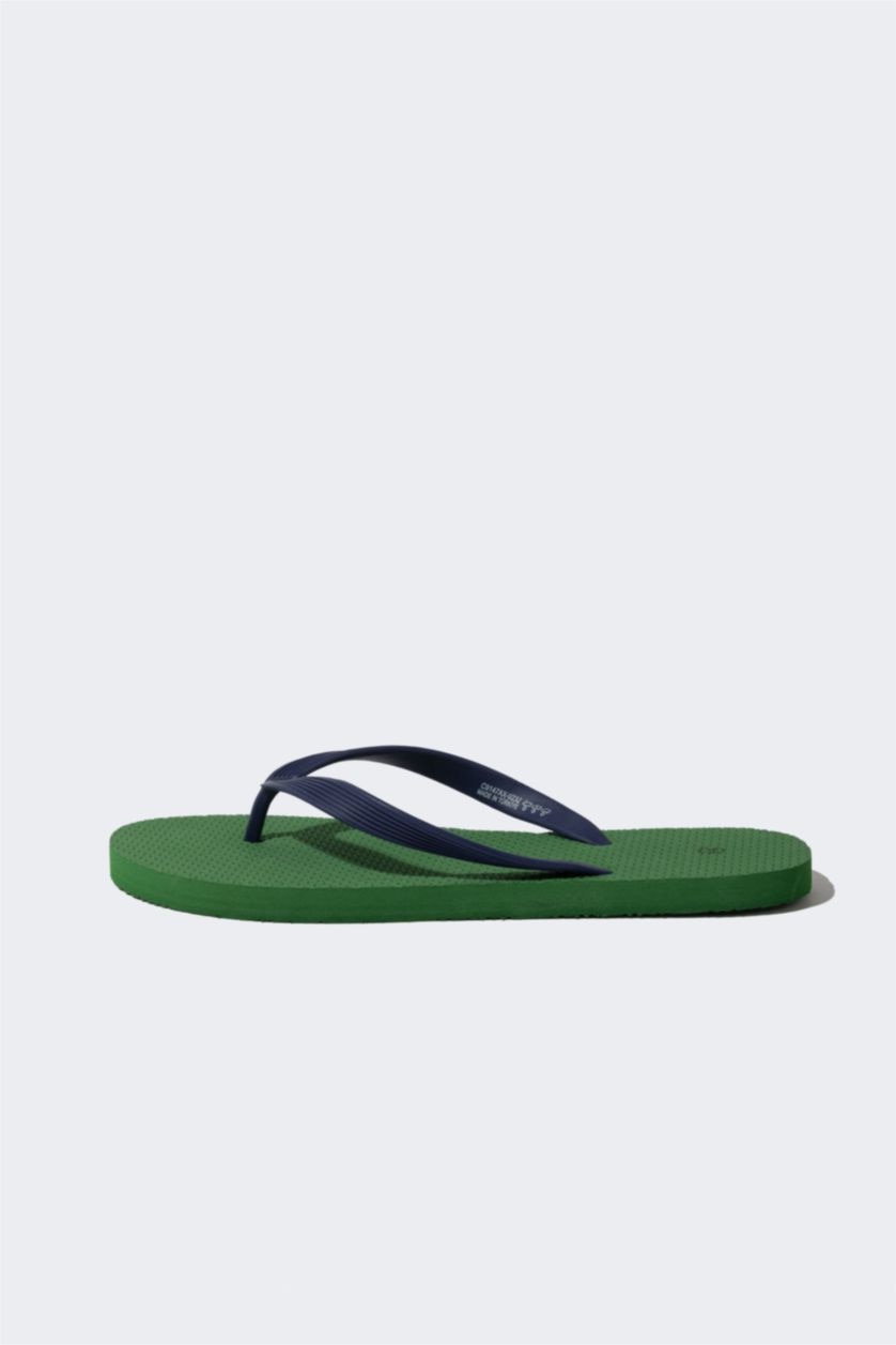 Man Khaki Man Flat Sole Faux Leather Flip Flop Slippers