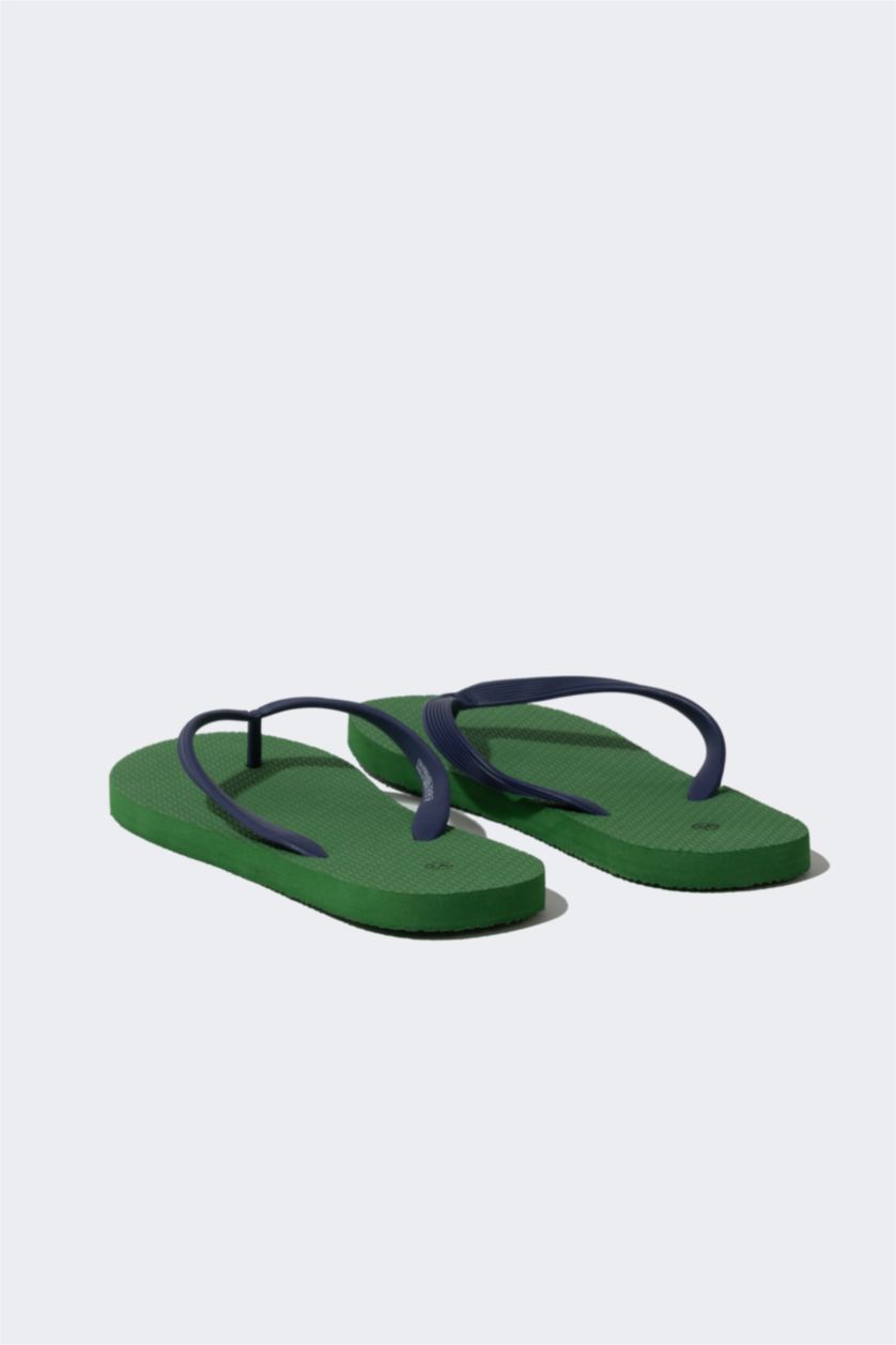 Man Khaki Man Flat Sole Faux Leather Flip Flop Slippers