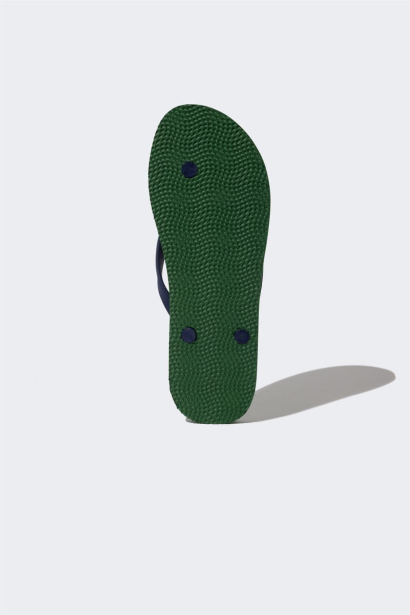 Man Khaki Man Flat Sole Faux Leather Flip Flop Slippers