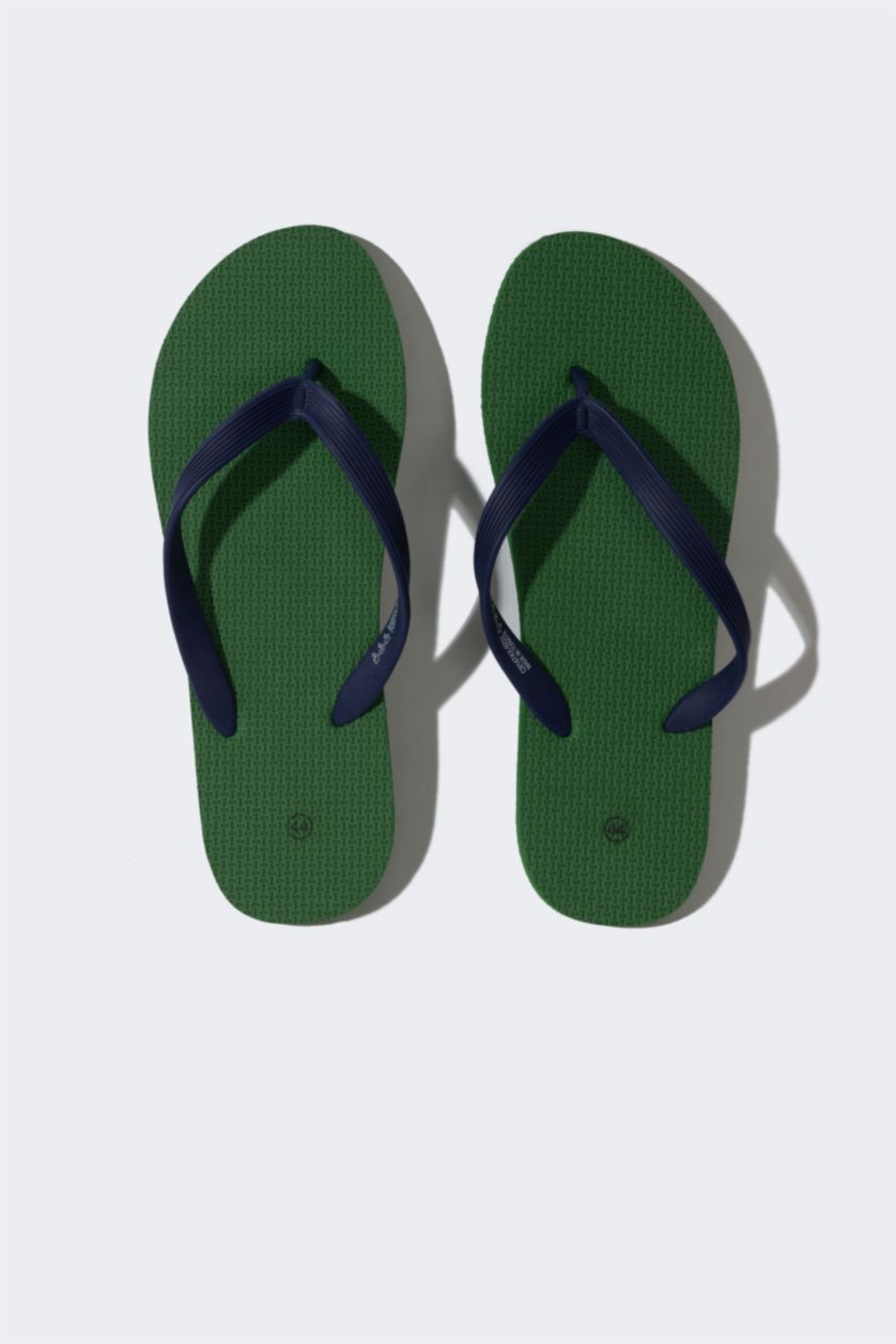 Man Khaki Man Flat Sole Faux Leather Flip Flop Slippers