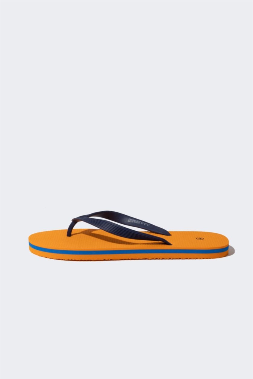 Erkek Turuncu Erkek Düz Taban Suni Deri Parmak Arası Terlik