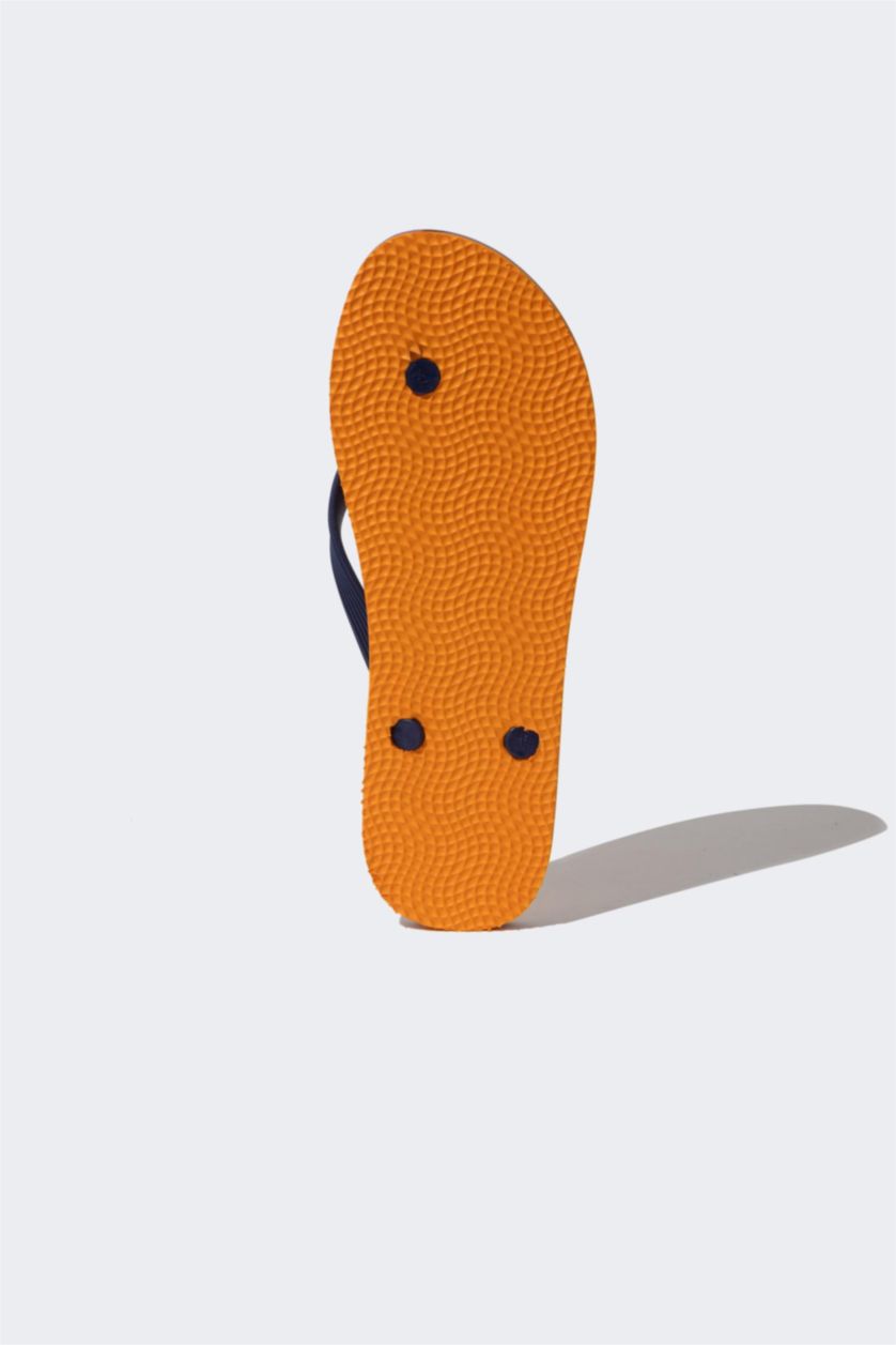 Erkek Turuncu Erkek Düz Taban Suni Deri Parmak Arası Terlik