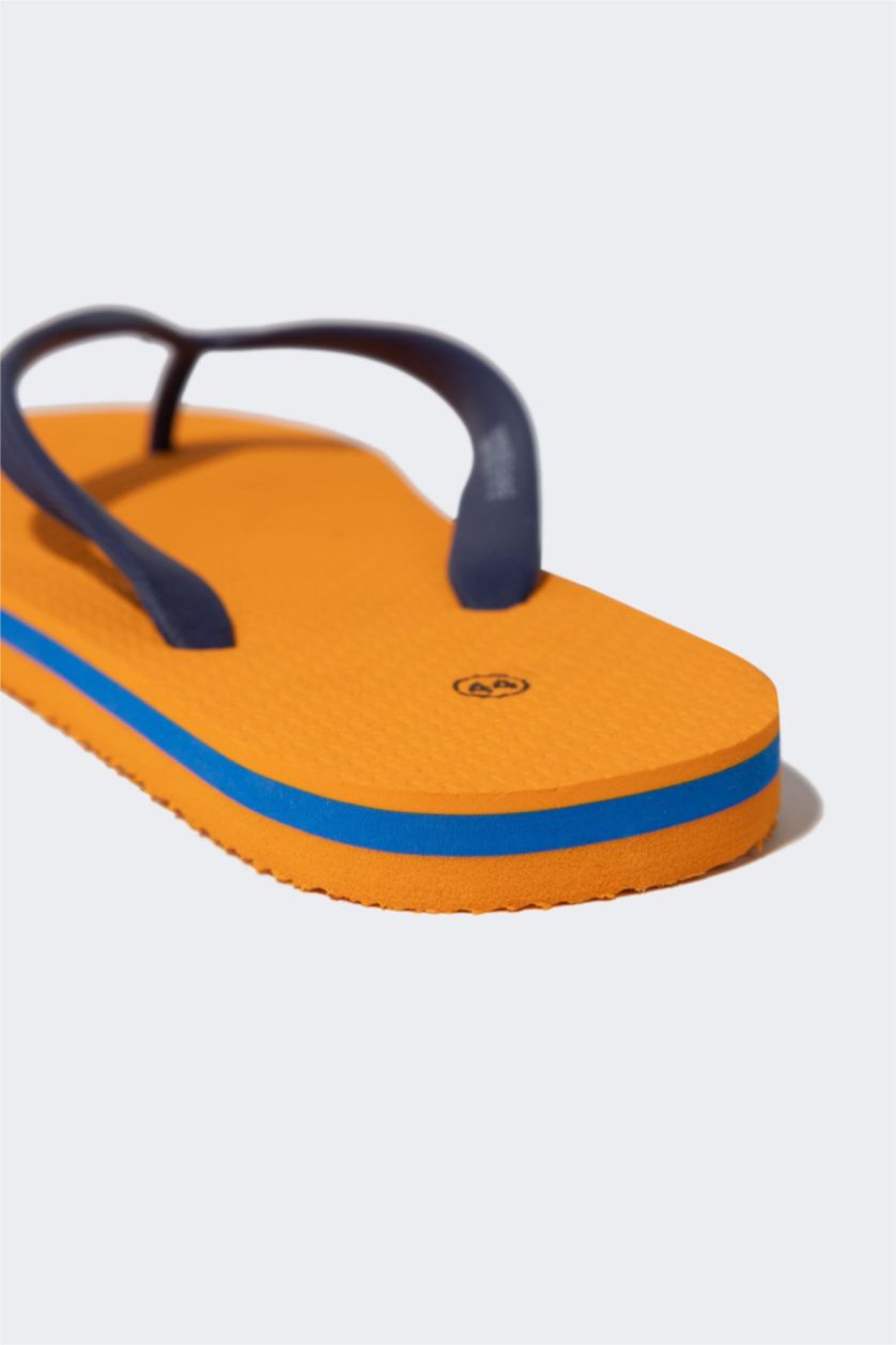 Erkek Turuncu Erkek Düz Taban Suni Deri Parmak Arası Terlik