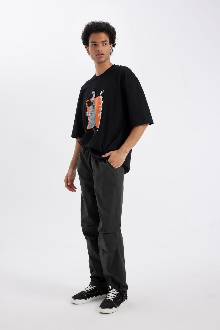 MAN Anthracite Wide Leg Parachute Trousers