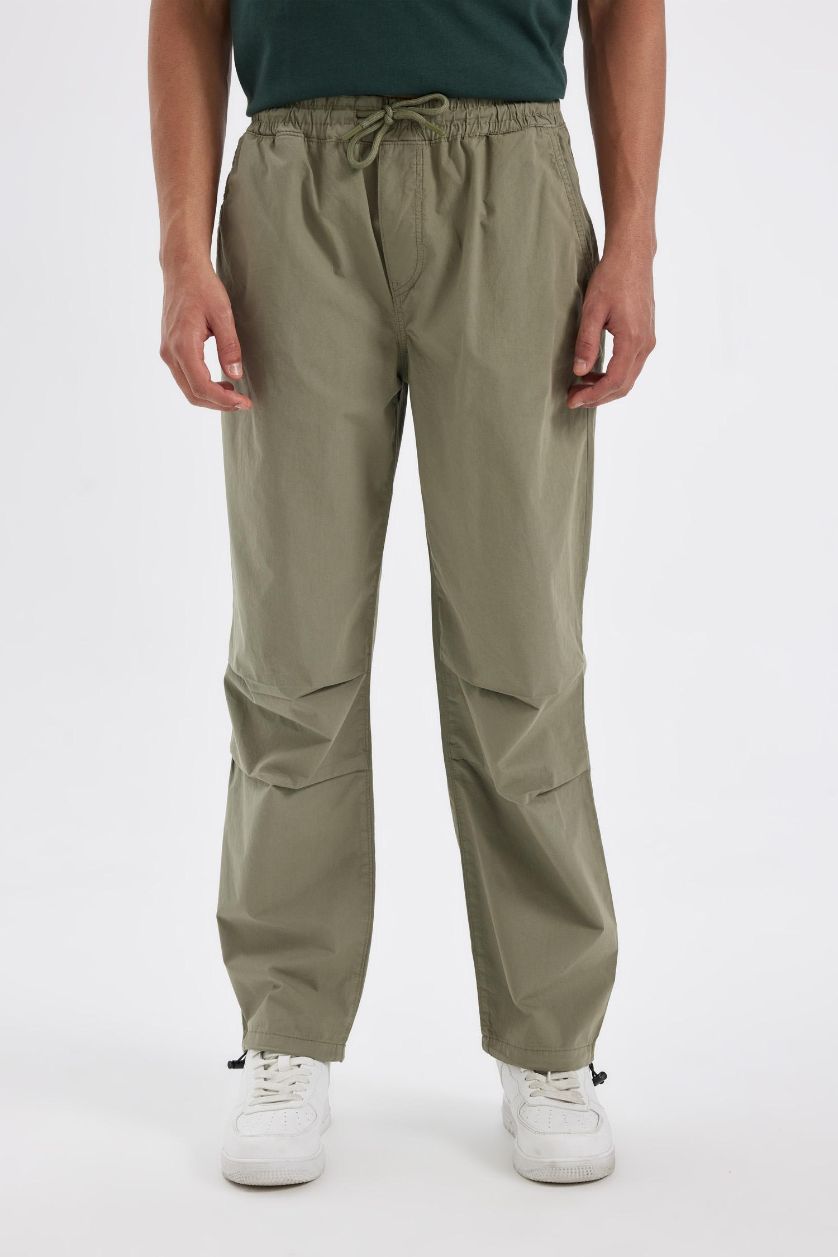 MAN Khaki Wide Leg Parachute Trousers