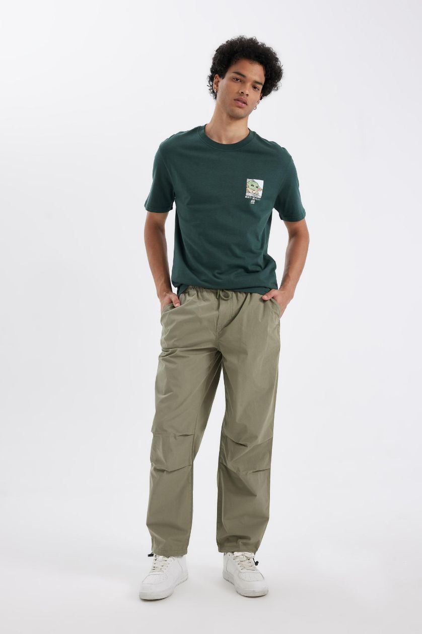 MAN Khaki Wide Leg Parachute Trousers