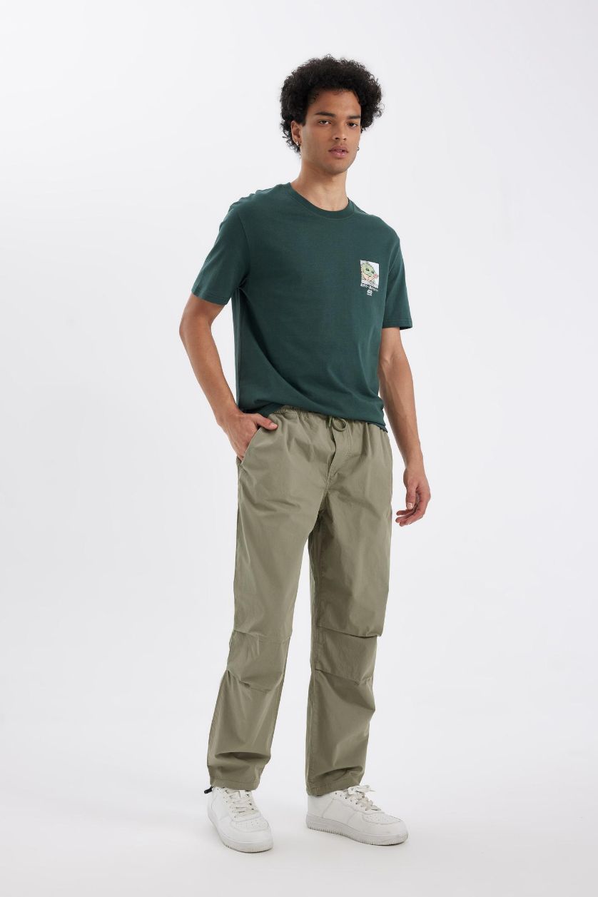 MAN Khaki Wide Leg Parachute Trousers