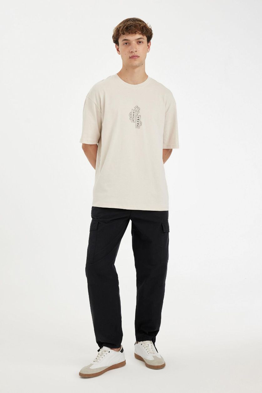 Erkek Siyah %100 Pamuk Yazlık Pantolon Wide Leg Bol Rahat Kesim Kargo Cepli Paraşüt Geniş Bol Paça