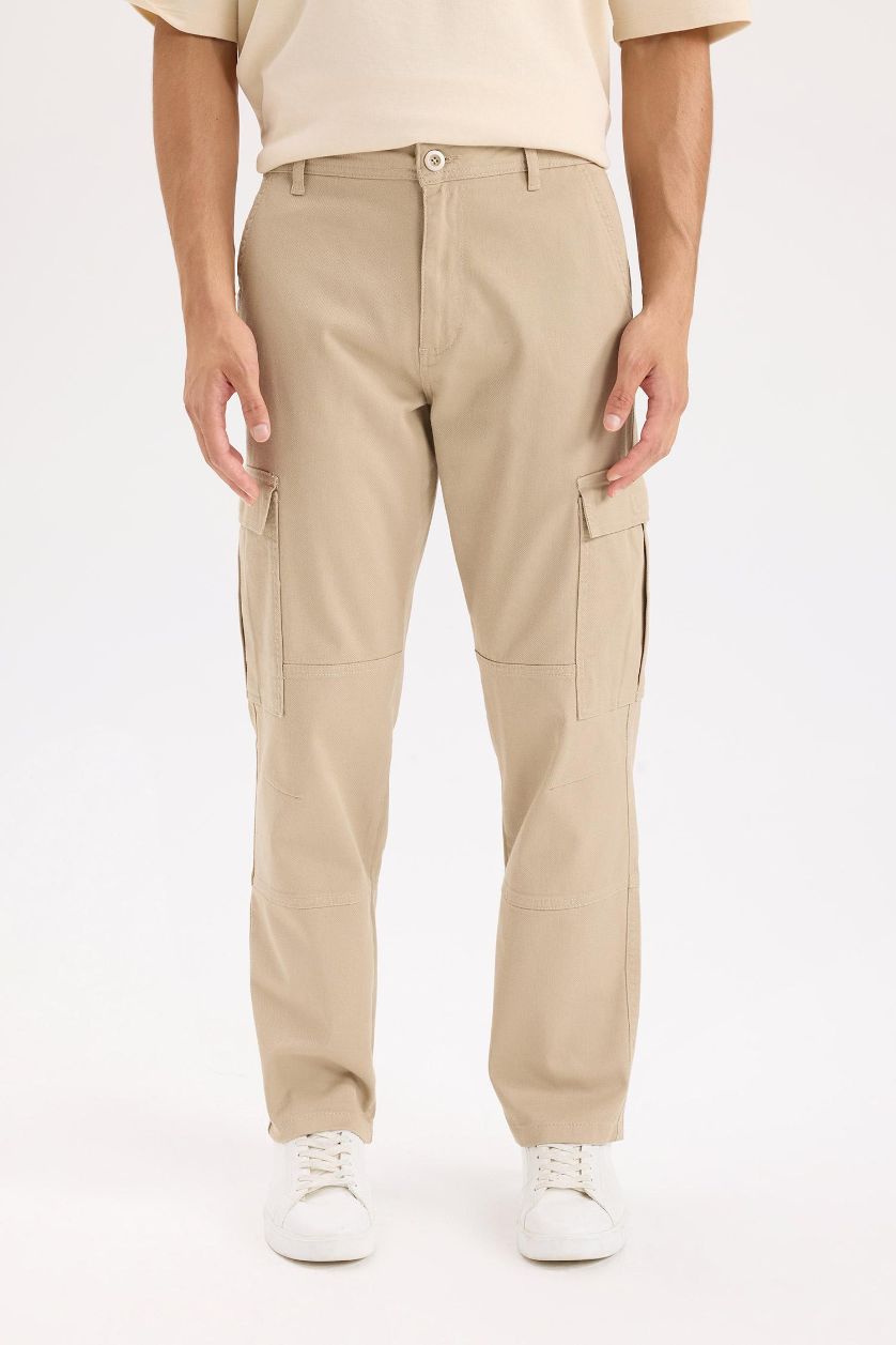HOMME Beige Pantalon Cargo en Gabardine large à poches