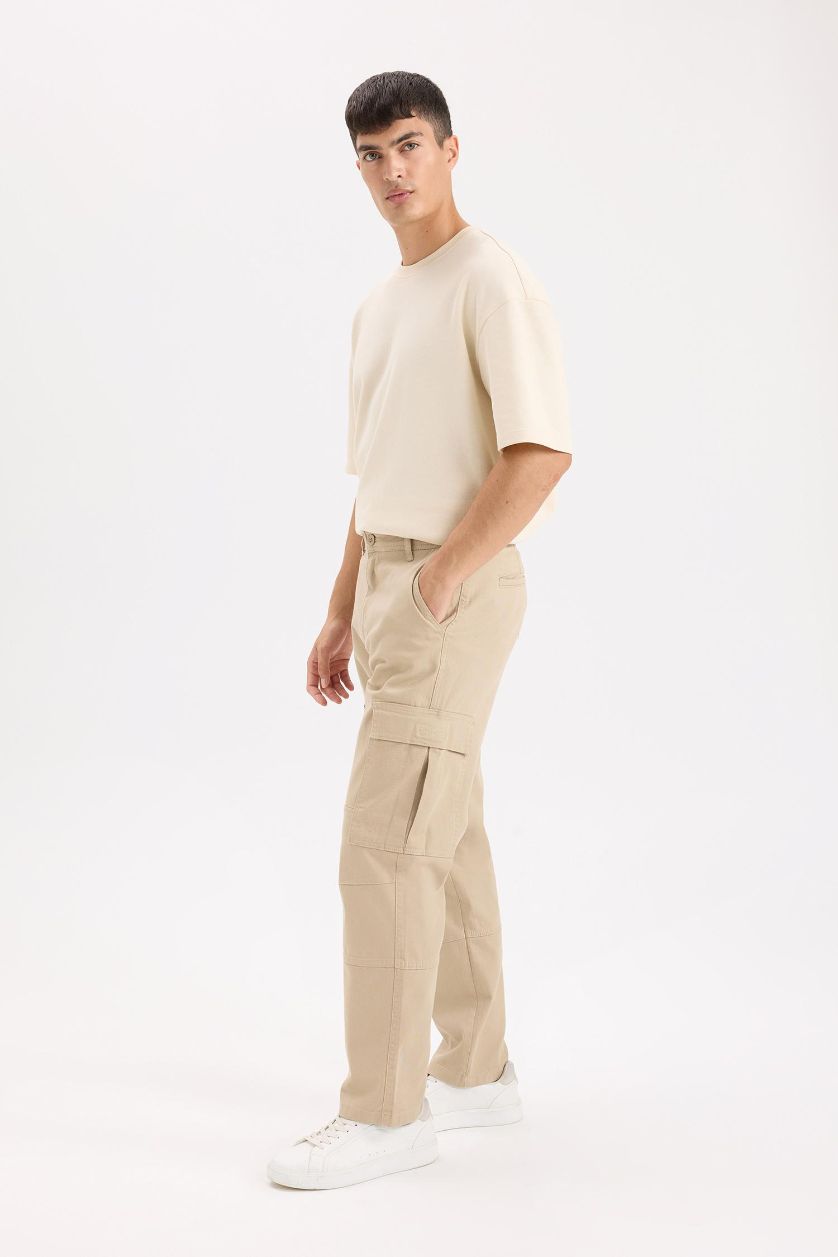 HOMME Beige Pantalon Cargo en Gabardine large à poches