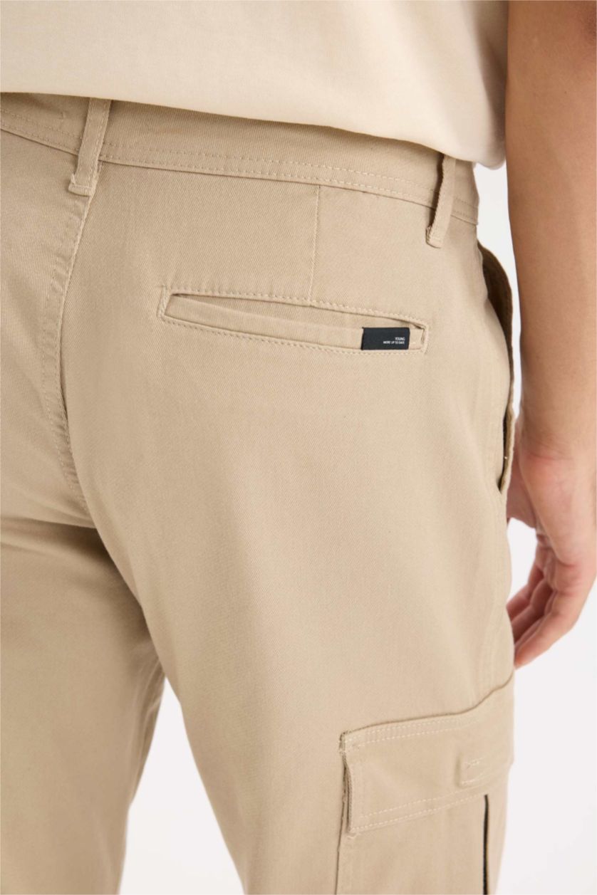 HOMME Beige Pantalon Cargo en Gabardine large à poches