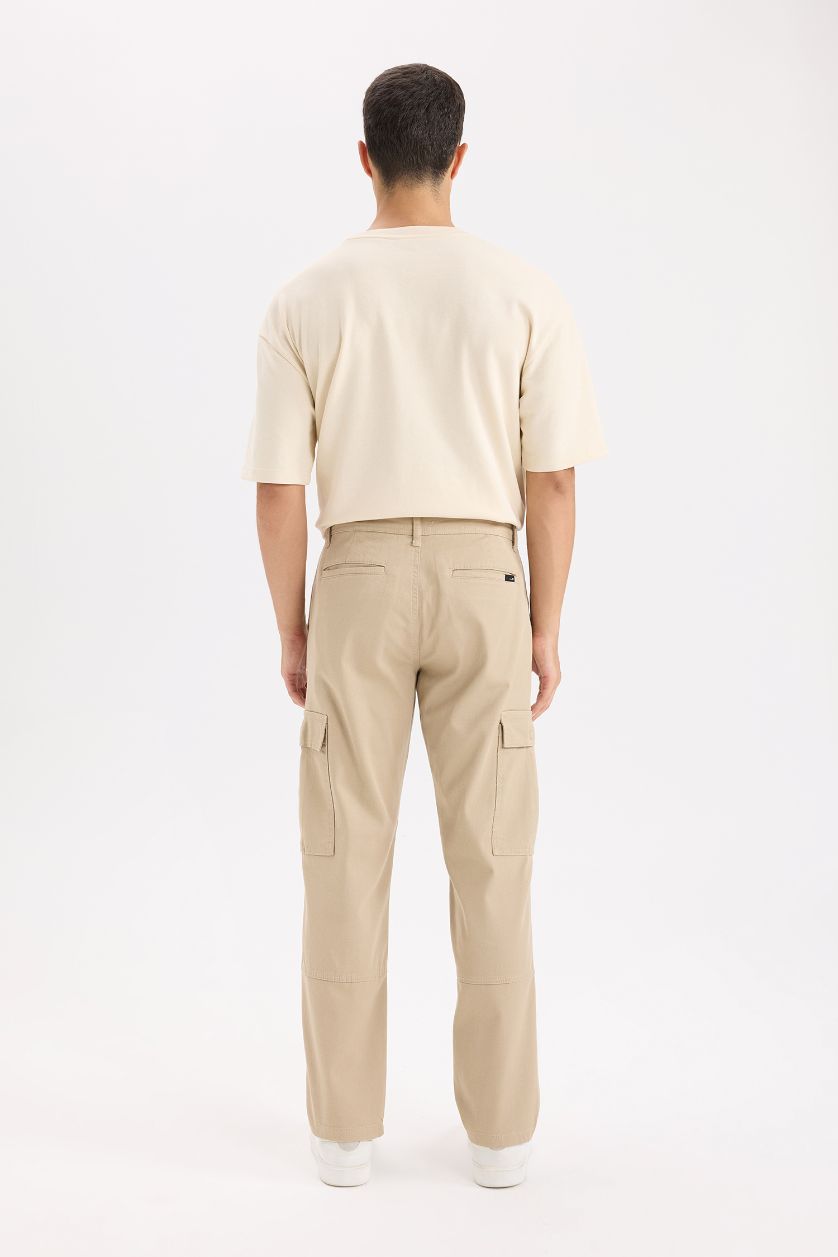 HOMME Beige Pantalon Cargo en Gabardine large à poches
