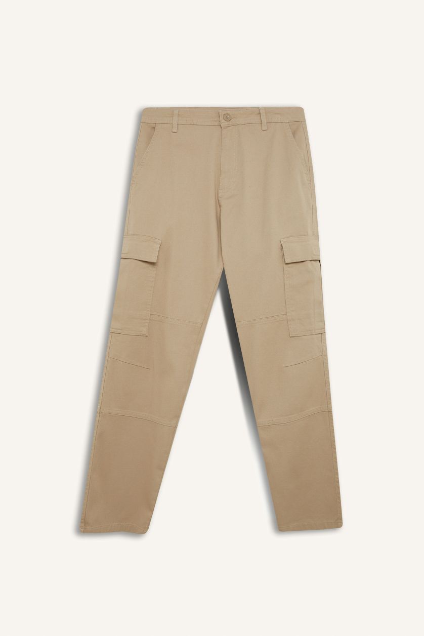 HOMME Beige Pantalon Cargo en Gabardine large à poches