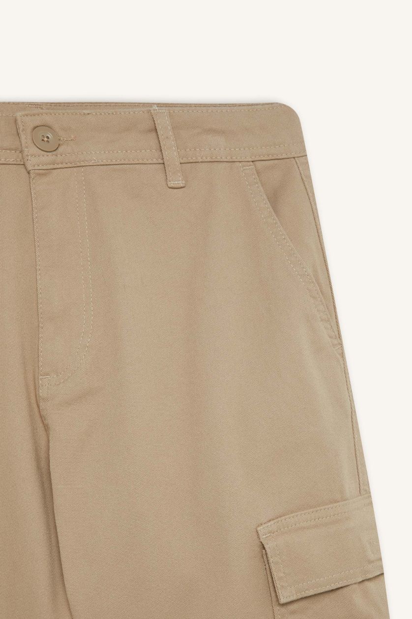 HOMME Beige Pantalon Cargo en Gabardine large à poches