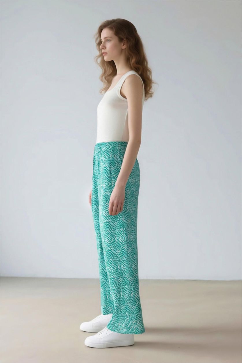 WOMAN Green Wide Leg Printed Pocket Trousers