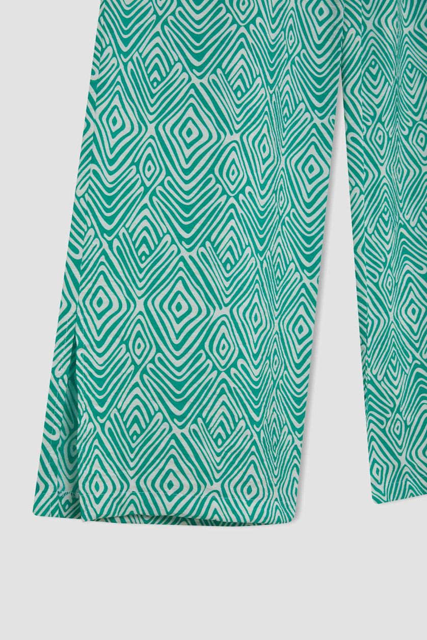 WOMAN Green Wide Leg Printed Pocket Trousers