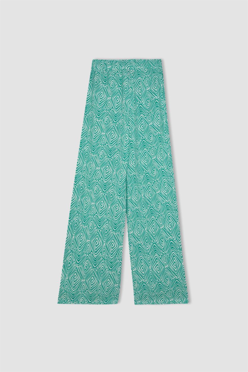 WOMAN Green Wide Leg Printed Pocket Trousers