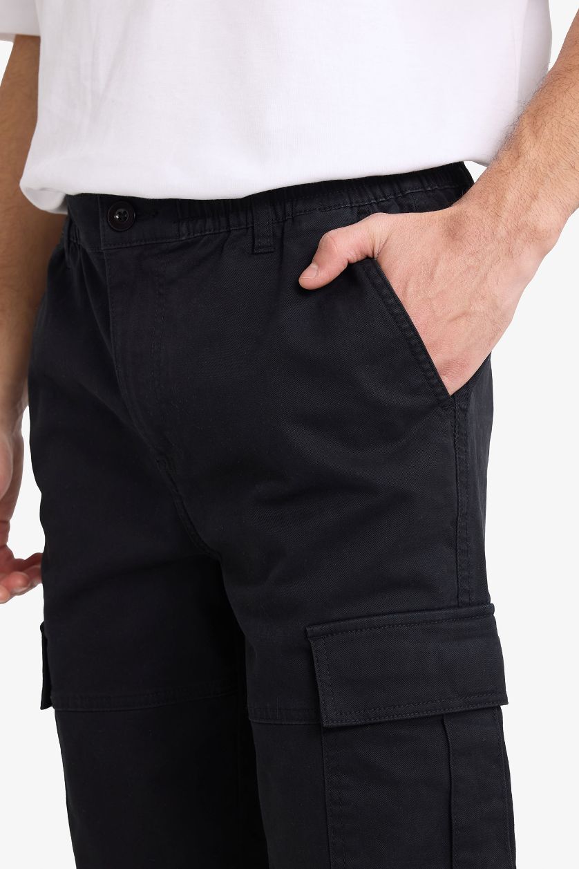 Erkek Siyah Regular Jogger Kargo Cepli Gabardin Pantolon