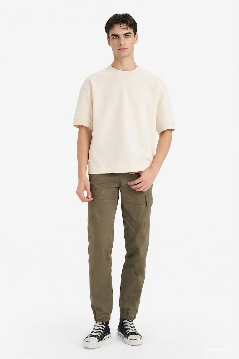 Erkek Haki Regular Jogger Gabardın Pantolon